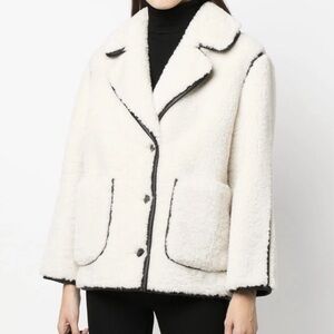 Maje Cream Teddy Jacket with Black Accents